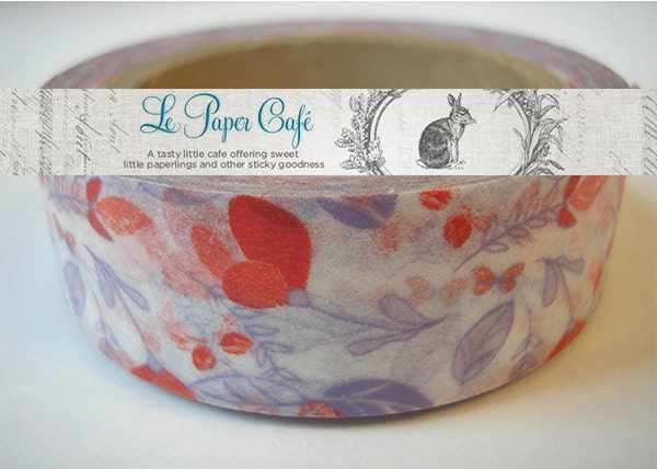 RED PURPLE FLOWERS Washi Tape Pattern Decorative Masking Tape 15mm x 10m (1/2in x 32.8ft)