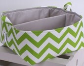 X LG 12"x12"x6"Diaper Caddy - Storage Bin Basket Container Organizer - Chartreuse White Chevron Zigzag Fabric