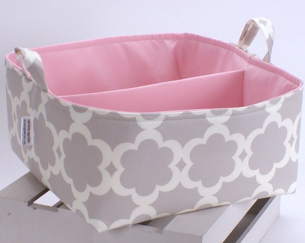 XL 12"x12"x6" Diaper Caddy - Storage Bin Basket Container Organizer - Tarika Grey Fabric