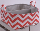 X LG 12"x12"x6" Diaper Caddy - Storage Bin Basket Container Organizer - Coral White Chevron Zigzag Fabric
