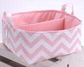 X LG 12"x12"x6"Diaper Caddy - Storage Bin Basket Container Organizer - Light Pink Chevron Zigzag Fabric
