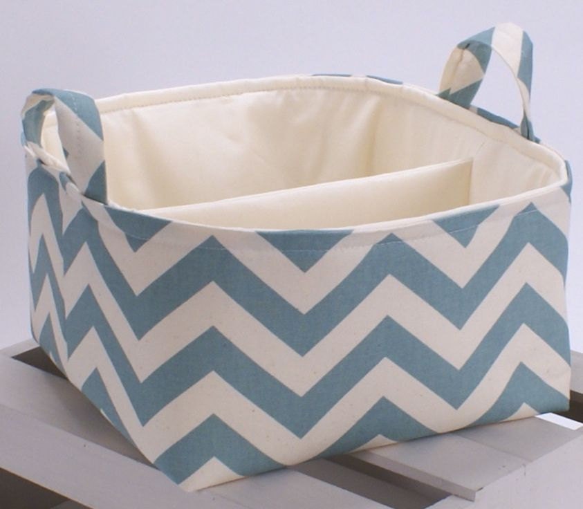 LG 10"x10"x6" Diaper Caddy - Storage Bin Basket Container Organizer - Light Blue Chevron Zigzag Fabric