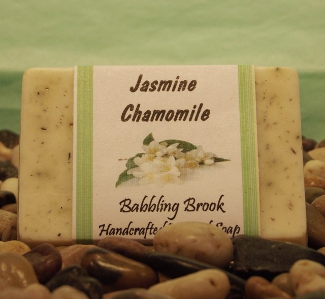 Jasmine Chamomile handmade natural bath soap, moisturizing, exfoliating, vegan.