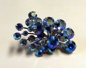 Blue  Lavander Green Aurora Borealis Glass Stone Brooch Wedding