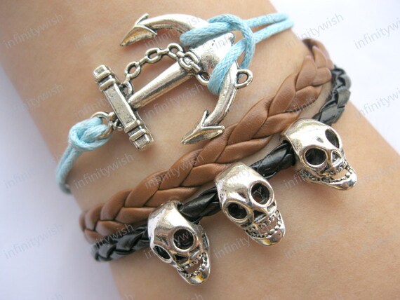 Bracelet- Pirates of the Caribbean bracelet,skulls bracelet, anchor bracelet,pandora bead bracelet-Z121
