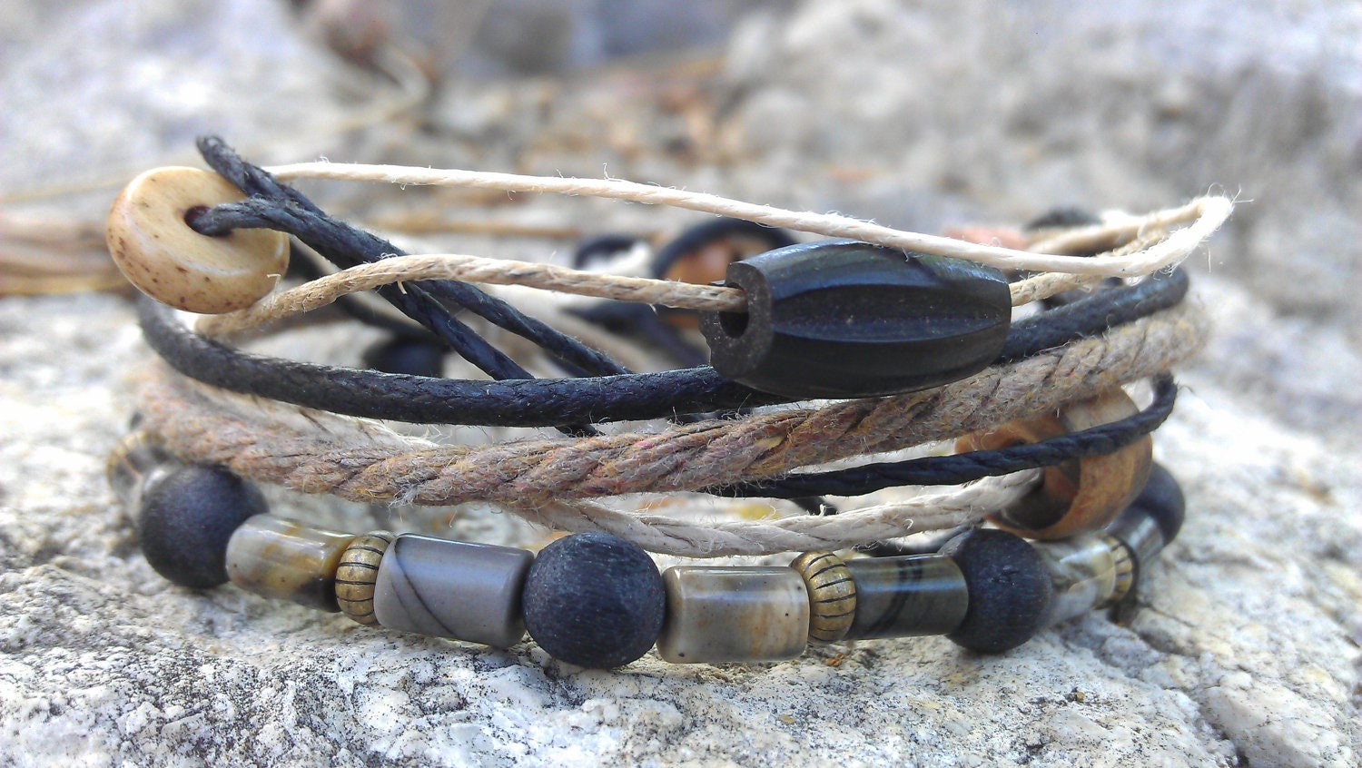 Men's Bracelet - Staff - Stone, Metal, Wood, Antler, Fiber - Perfect Fit