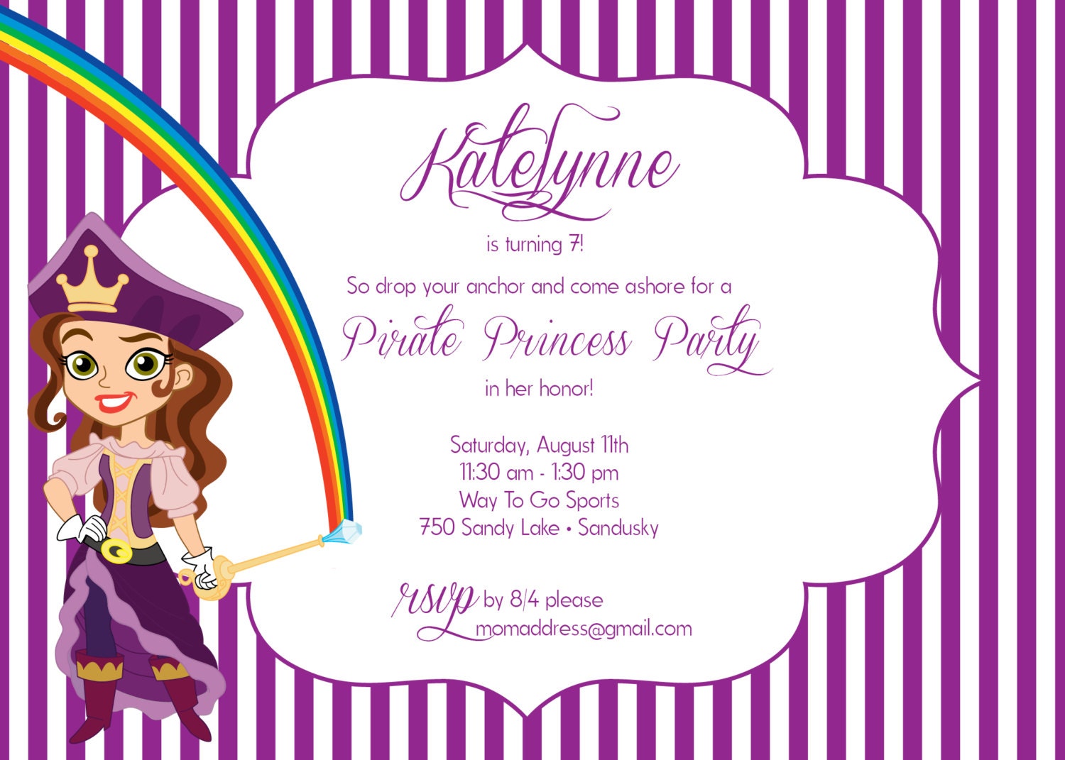 Custom Printable 5"x7" Jake and the Neverland Pirates "Pirate Princess" Birthday Party Invitation