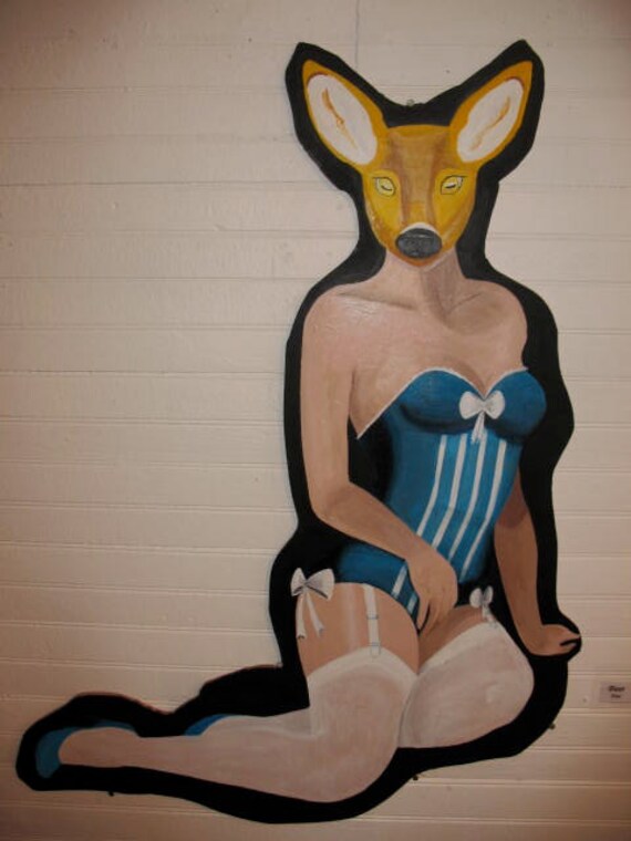 Deer (Doe): large cut out original painting of a deer pin up girl