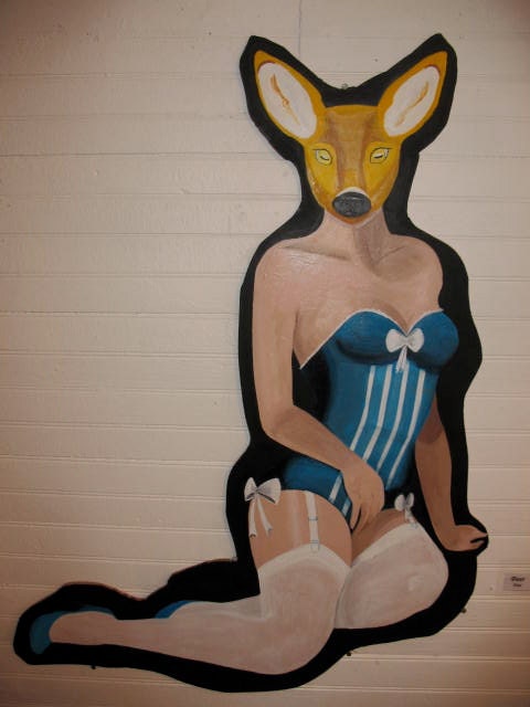 Deer (Doe): large cut out original painting of a deer pin up girl