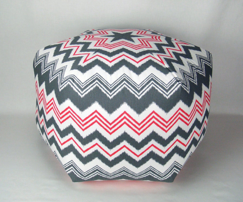 26" Pouf Ottoman Pillow in Gray, White and  Raspberry Hot Pink Ikat Zig Zag Chevron - Premier Zazzle Flamingo