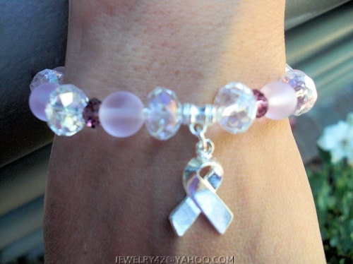 Pink & Crystal  Breast Cancer Awareness Charm Bracelet