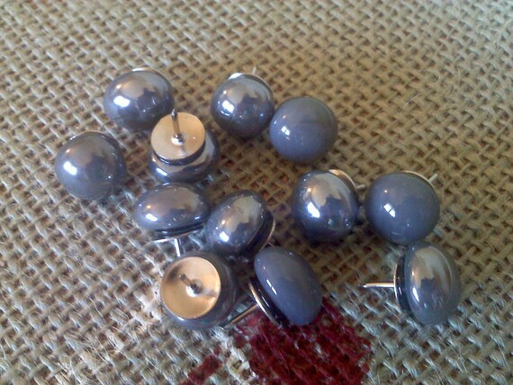 Decorative Gray Glass Thumb Tacks Set of 12 by StudioOnSeventeen