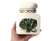 Ceramic Jar Storage Canister Pot Vintage White Green Leaf Vintage Home Decor