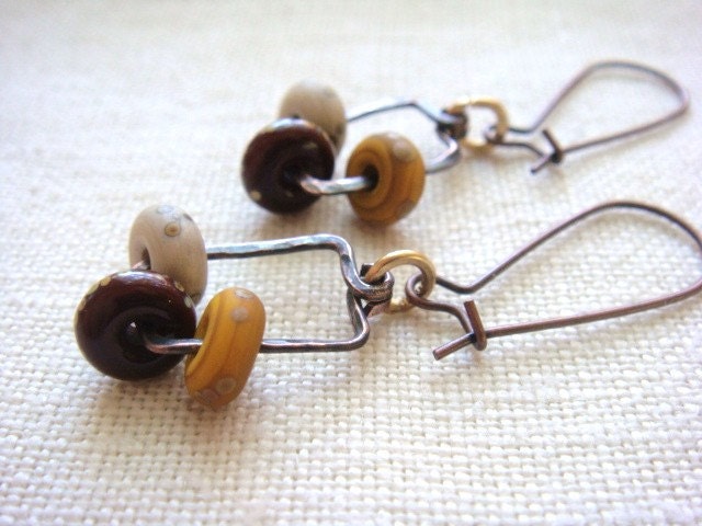 Rustic Beaded Earrings Autumn Colors Lampwork Glass Beads