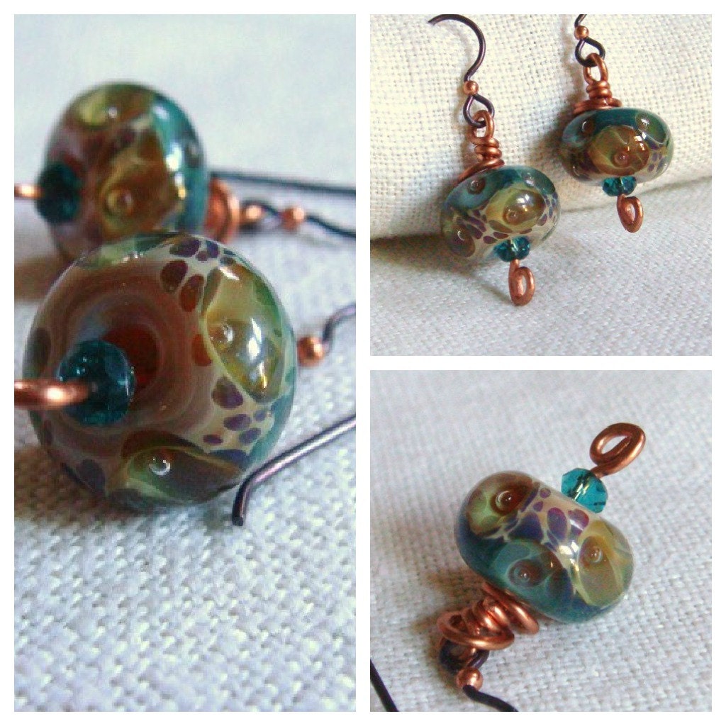 Summer Ocean Earrings Lampwork Glass Beads Azure Blue Green Beautiful Handmade Beads