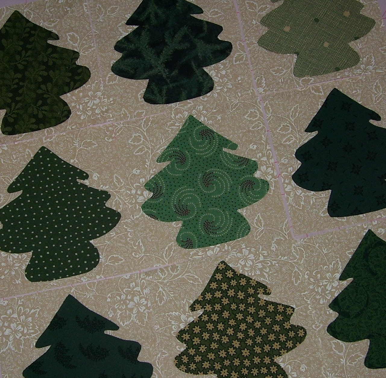 Set of 9 Evergreen Tree Applique Quilt Blocks by Sassadoodle