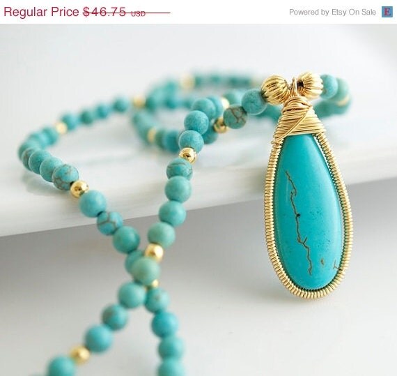 Turquoise Necklace, Bezel Set Necklace, Wire Wrapped Necklace