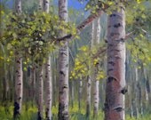 Giclee print aspen oil painting impressionism "Presiding Aspen", 6 x 6