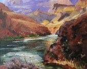 Original Grand Canyon oil painting impressionism "Grand Canyon - Colorado River", 6 x 6