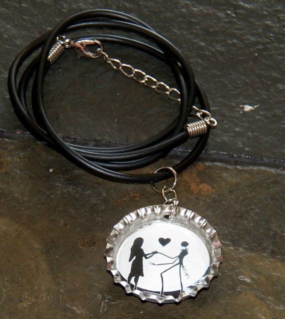 Jack and Sally Bottle Cap Necklace