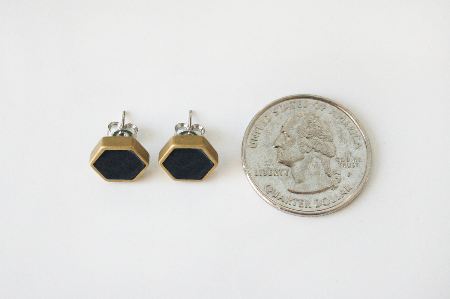Black hexagon stud earring