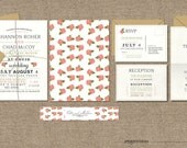 VINTAGE WEDDING INVITATIONS - Custumizable Printable Designs - Vintage Rose Print - Coral Green Cream
