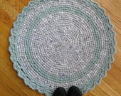 Light Purple and Teal Round Cotton Rag Rug with Scallop Edge