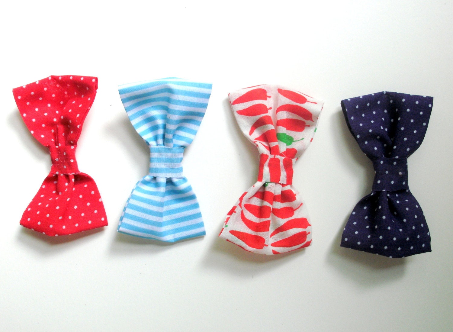 Strawberry Print Bow Hair Clip Slide White and Red Fabric