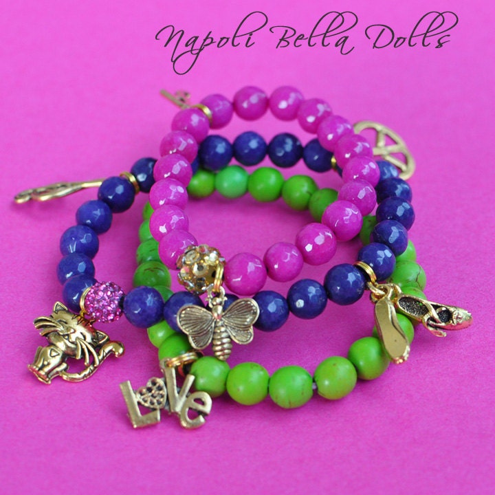 2 GIRLS Charm Name Bracelets Beaded Stackable Bracelets Girls, Kids Jewelry