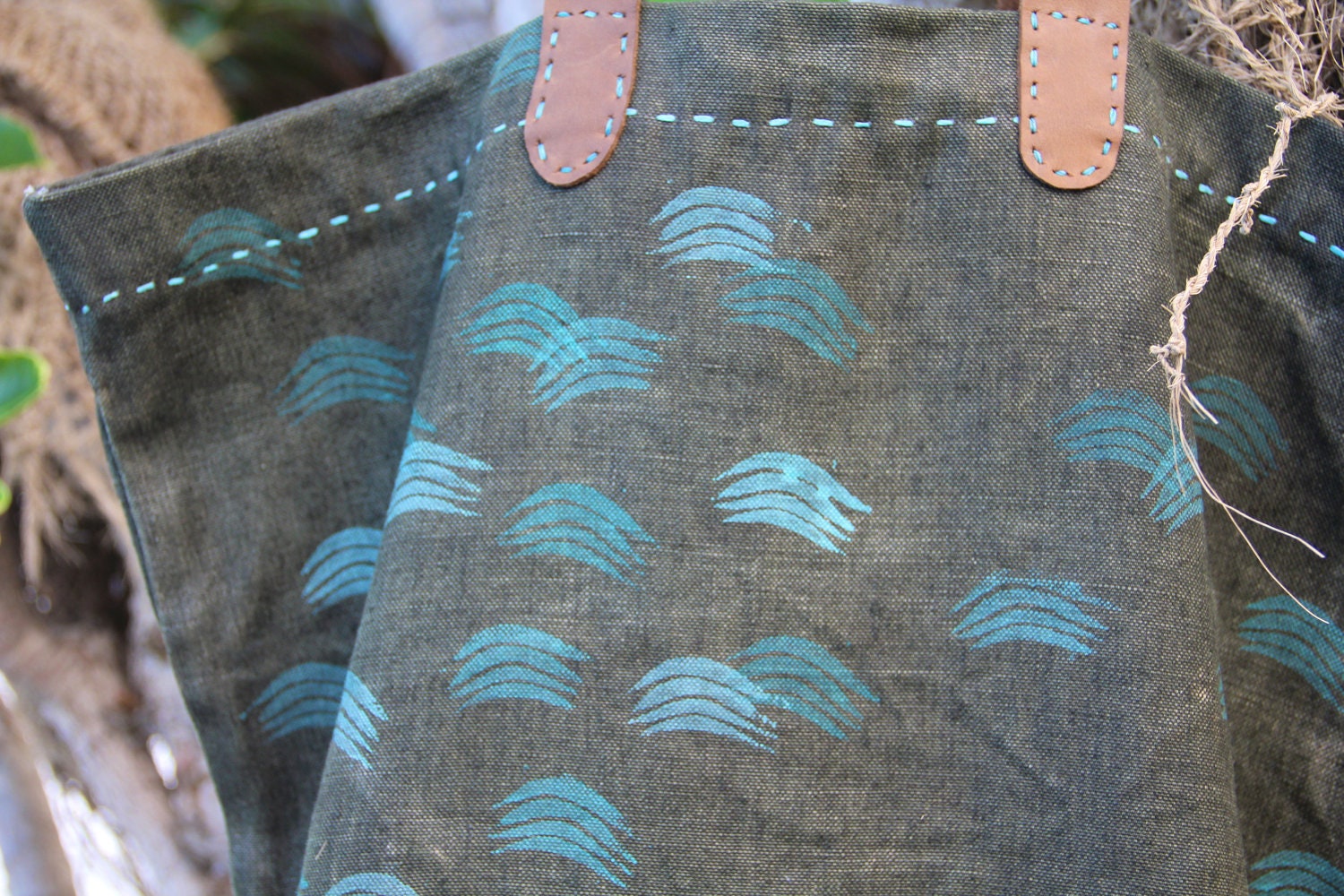 vintage french linen canvas large beach market tote bag - nalu