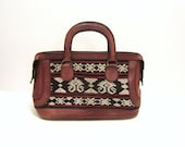 Brown Leather Woven Tapestry Tribal Native Southwestern Purse Bag - searituals