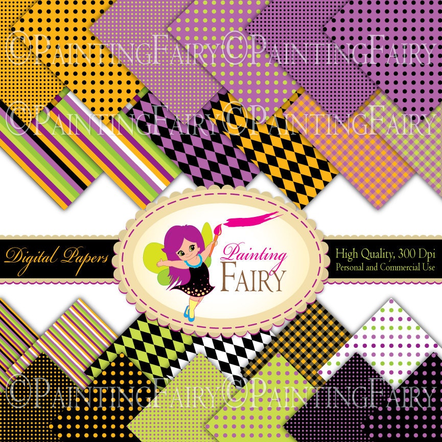 24 Halloween Digital backgrounds papers Halloween candy colors Colorful Polka dots paper pack DIY Halloween party sheets Checkered pf00044-3