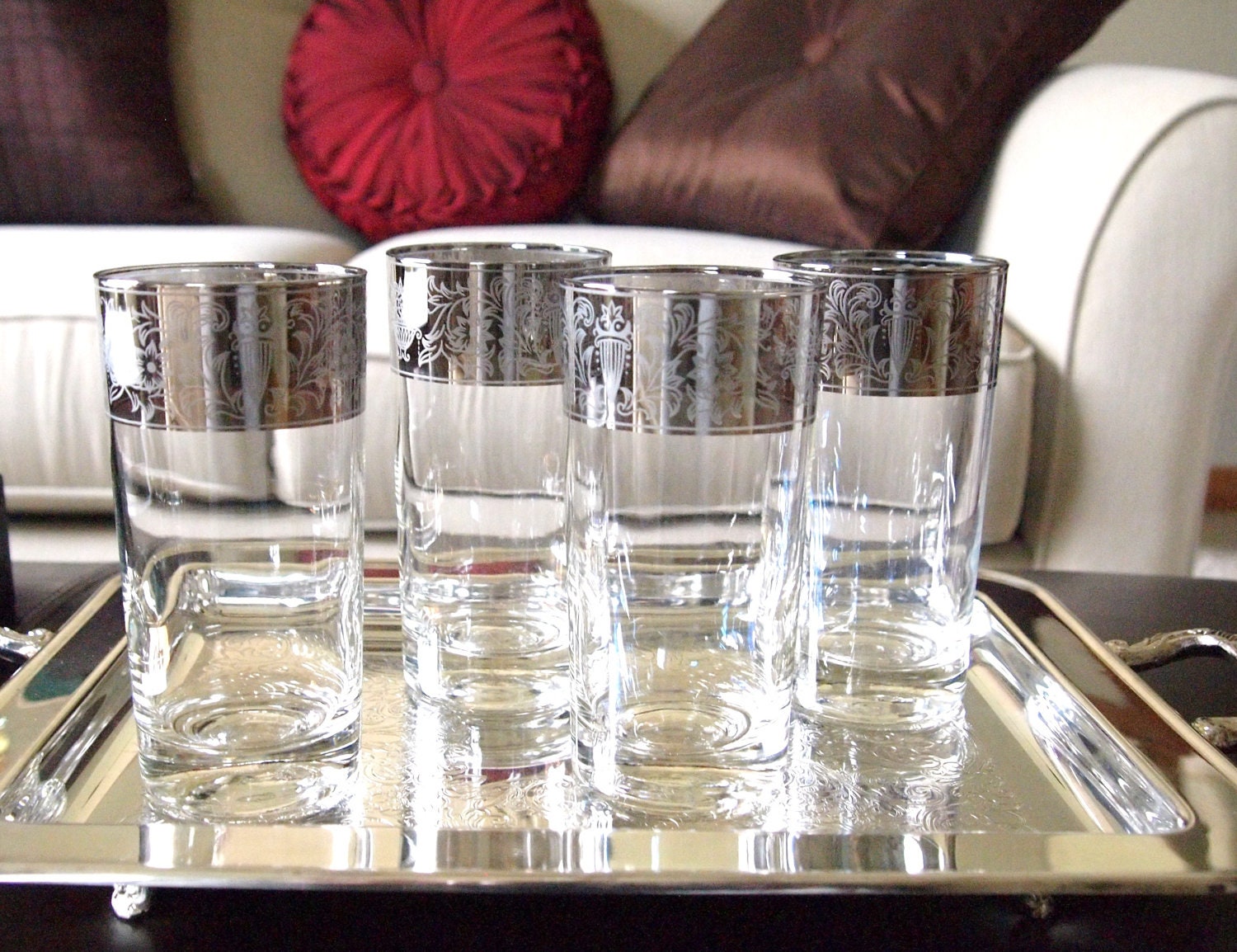Vintage Silver Rimmed 12 oz. Drinking Glasses by HouseofLucien
