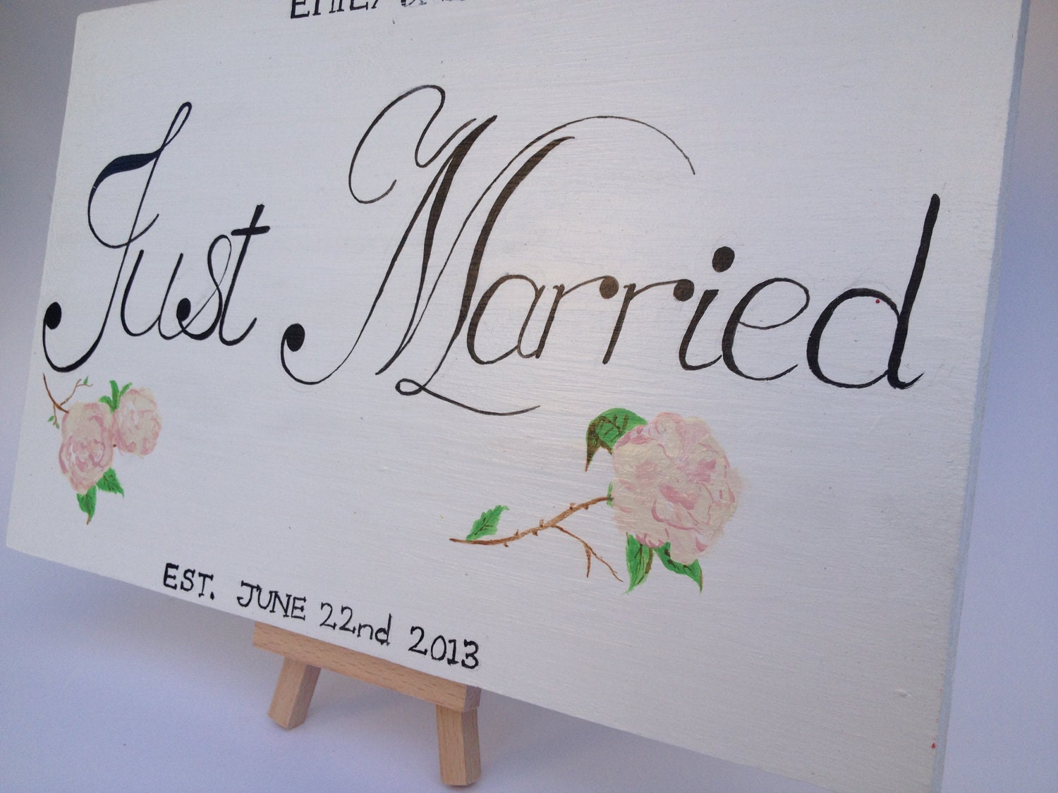 Handmade Shabby chic Vintage Just Married Personalised Wedding sign Plaque