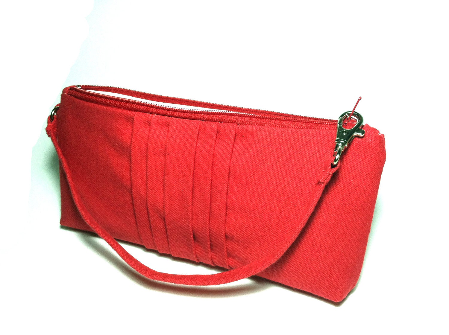 Ruffle Pleated Canvas Wristlet - Red - IN STOCK