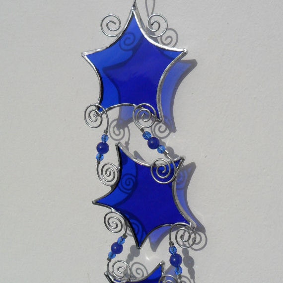 Sapphire Blue Stained Glass Suncatcher, September Sapphire Birthstone Suncatcher, September Birthday Suncatcher