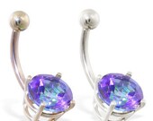 14K Solid Gold Belly Ring with large 8mm Mystic Topaz stone, Yellow or White gold. Free Shipping