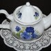 Vintage White Teapot with Blue Roses and Gold Trim
