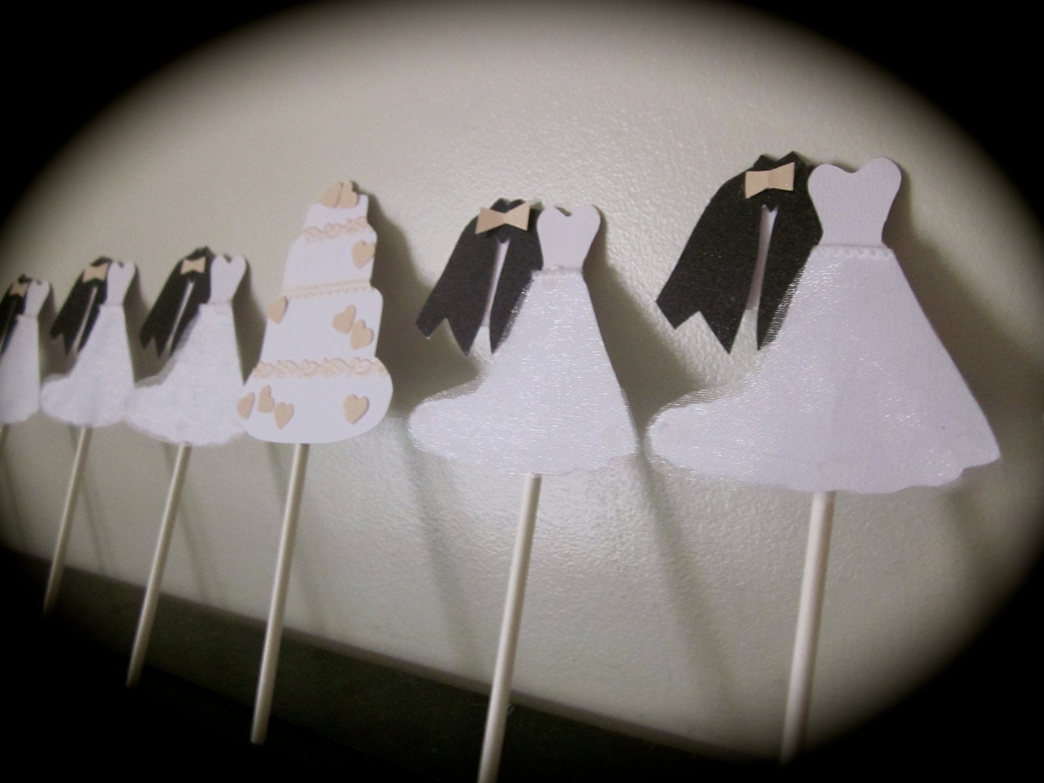 Wedding dress tuxedo bride groom cupcake topper bridal shower engagement party decoration