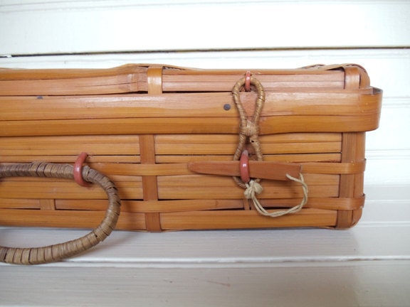 1940's Vintage  Woven Bamboo Japanese Sewing/Storage Basket "Rare Size"