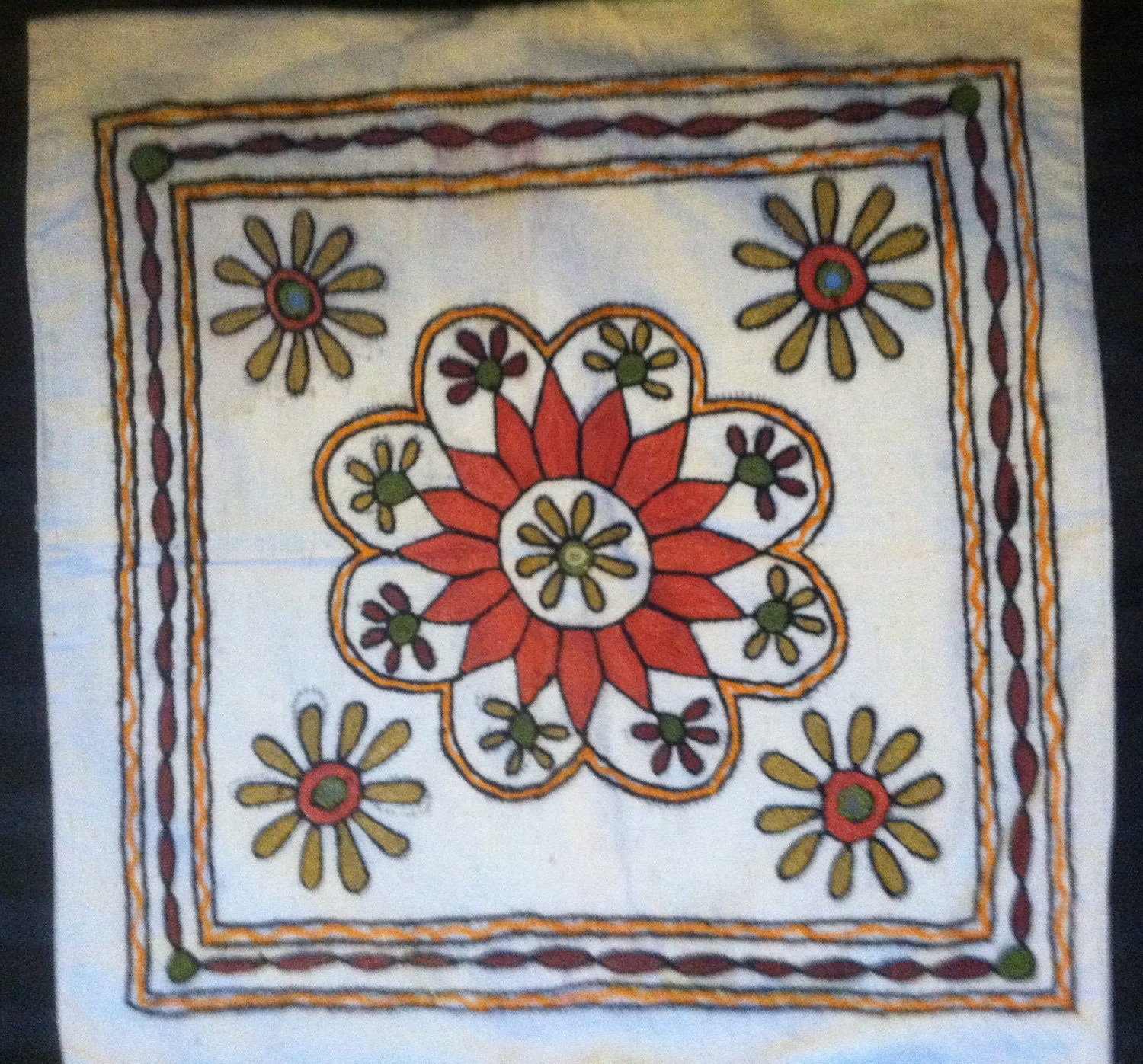 DEAL: 2 Rajasthani Indian Banjara Vintage Embroidered Pillow Covers Wall Hangings for 20--Red Yellow Green Mirrors Flowers Peacocks Bohemian