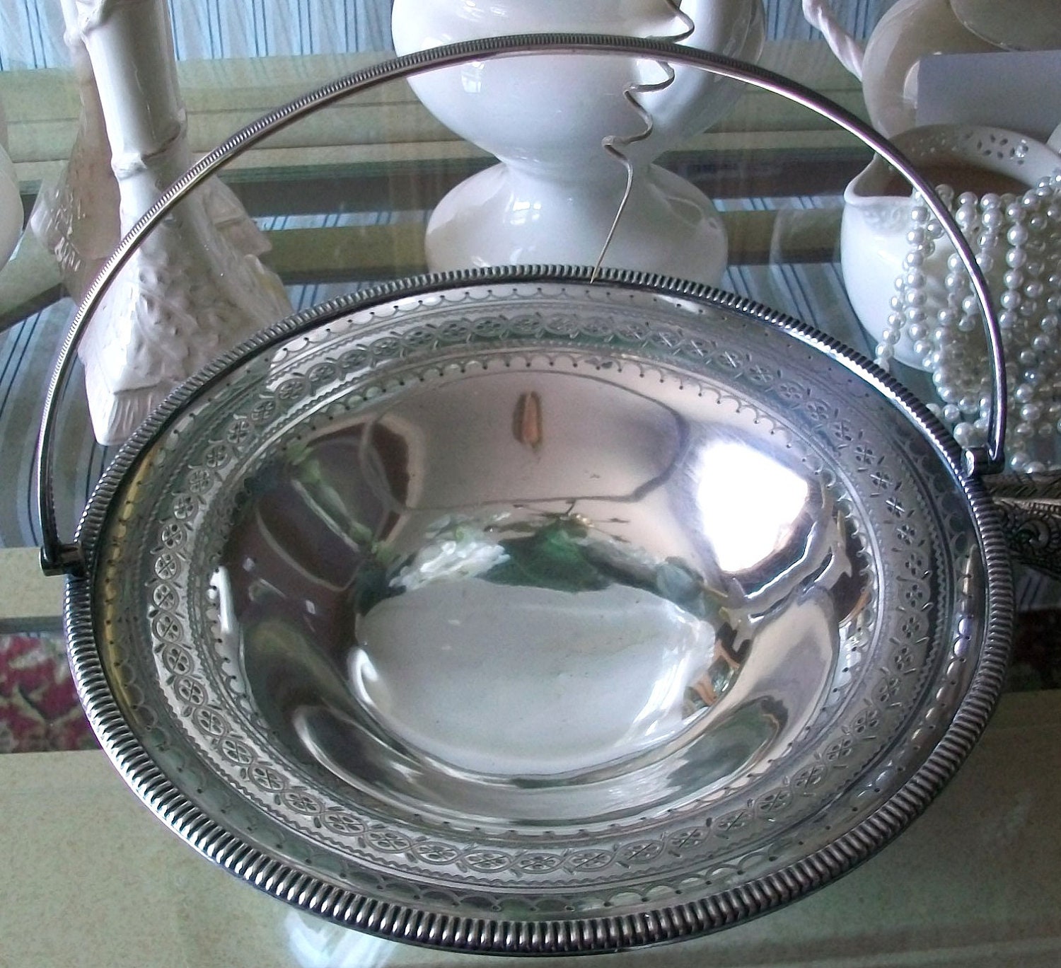Antique Silverplate Bridal Basket Martin Hall c1850s