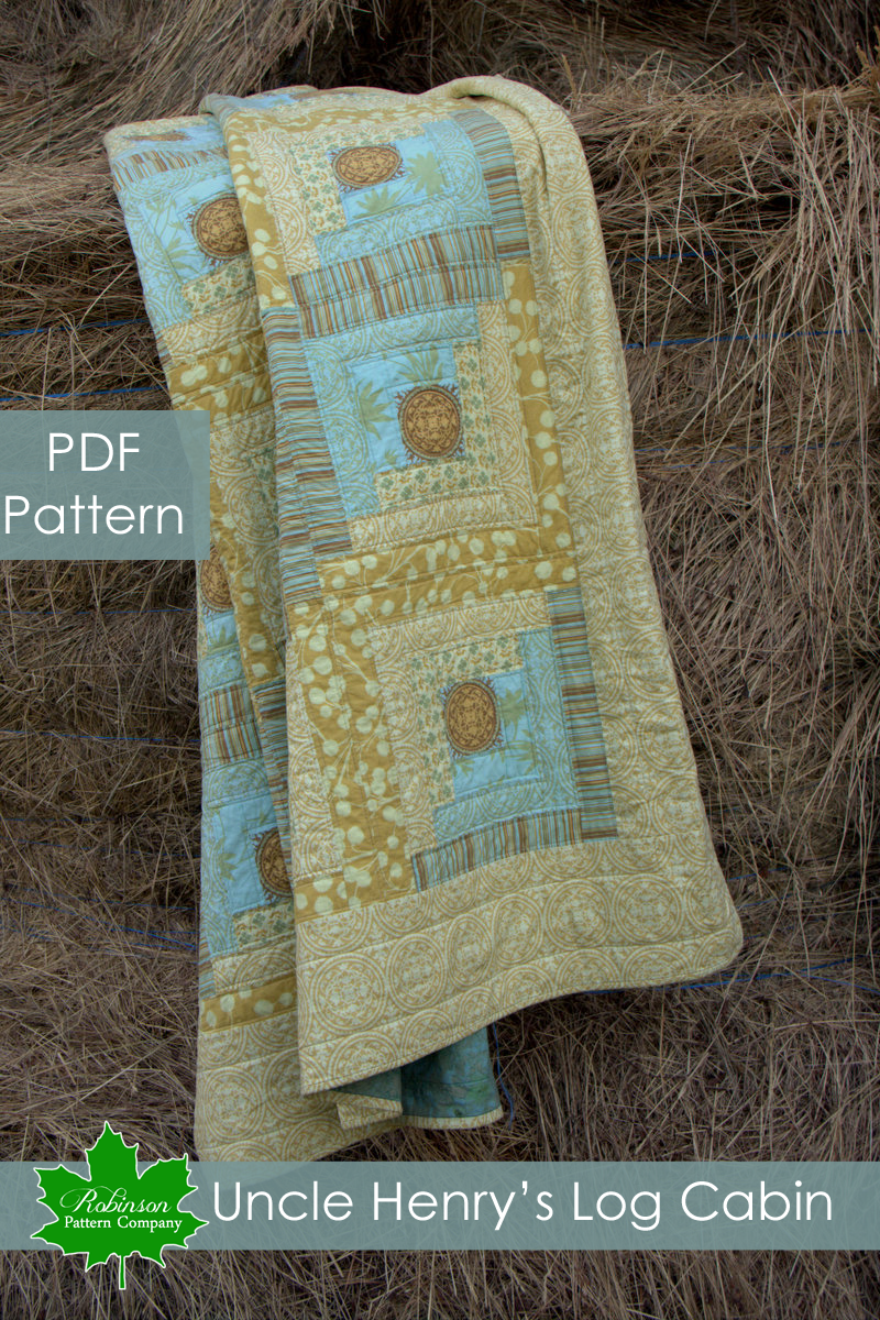 PDF Quilt Pattern - Uncle Henry's Log Cabin quilt - modern twist on a traditional quilt pattern - summer cottage quilt