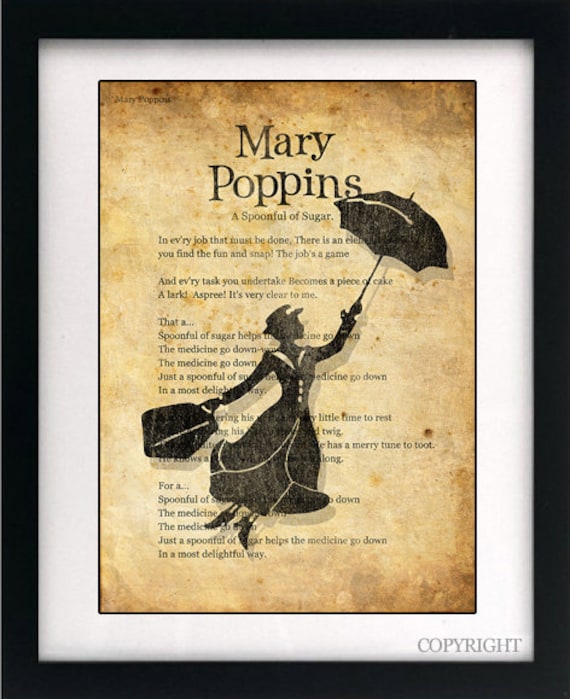 Mary Poppins Song Lyrics Art Book Print A4 or A3 by circlewallart