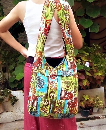 FREE SHIPPING - Handmade Shoulder bag Hobo bag Cross-body - cotton fabric - ready to ship -