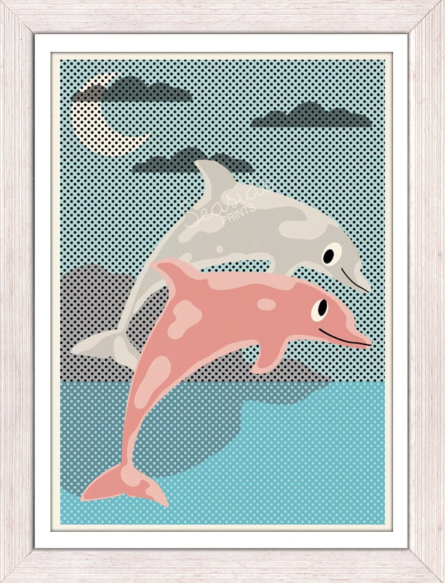 Nursery Art Print - Dolphins - Sea animal illustration wall decor - Nursery room modern  decoration