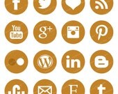 16 Piece Brown Blog / Web Button Set: Social Media Buttons to Help Your Corner of the Web Look More Unique