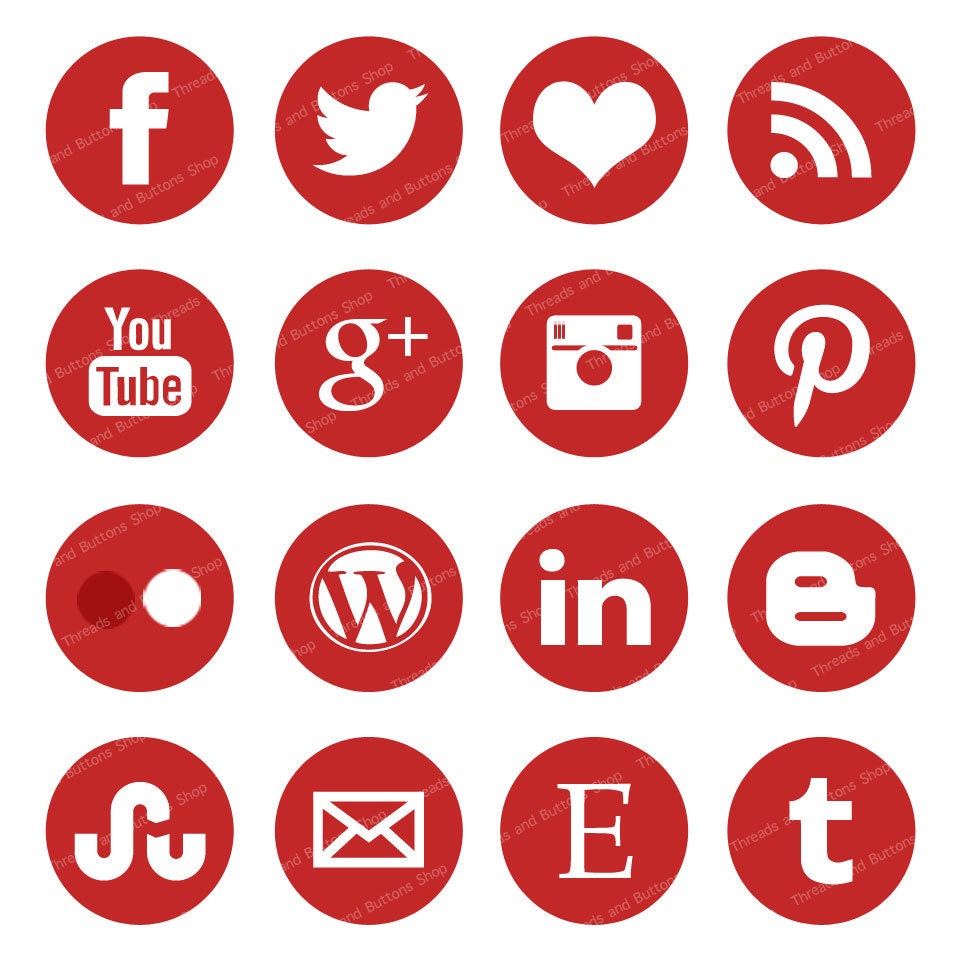 16 Piece Maroon (Red) Blog / Web Button Set: Social Media Buttons to Help Your Corner of the Web Look More Unique