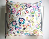18"x18" Multicolour Floral White Green Blue Yellow Purple Pink Red Teal Print Pillow Cover with Zipper
