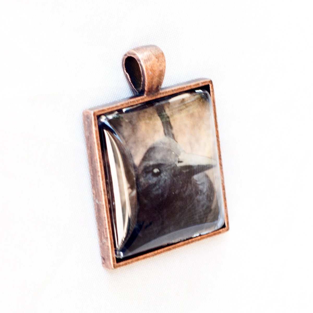 Halloween, Copper Wearable Art Pendant, The Raven, Black Crow Photo, Photography Pendant
